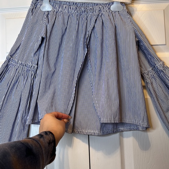 Off shoulder blue and white striped open back top women’s size L 100% cotton - Picture 8 of 16